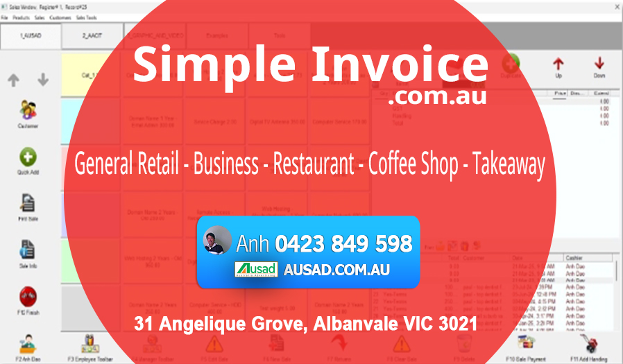 www.SimpleInvoice.com.au | Simple Invoice - General Retail - Business - Restaurant - Coffee Shop - Takeaway
